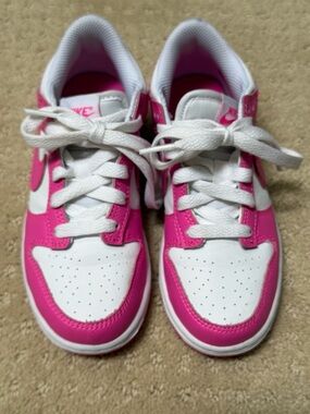 Nike Kids Dunk Low - White and Hot Pink Low-Top Sneakers